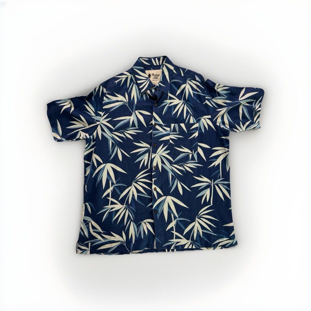 Vintage Silk Circa 1969 Shirt Mens Blue Tropical Size XL Short Sleeve Dadcore